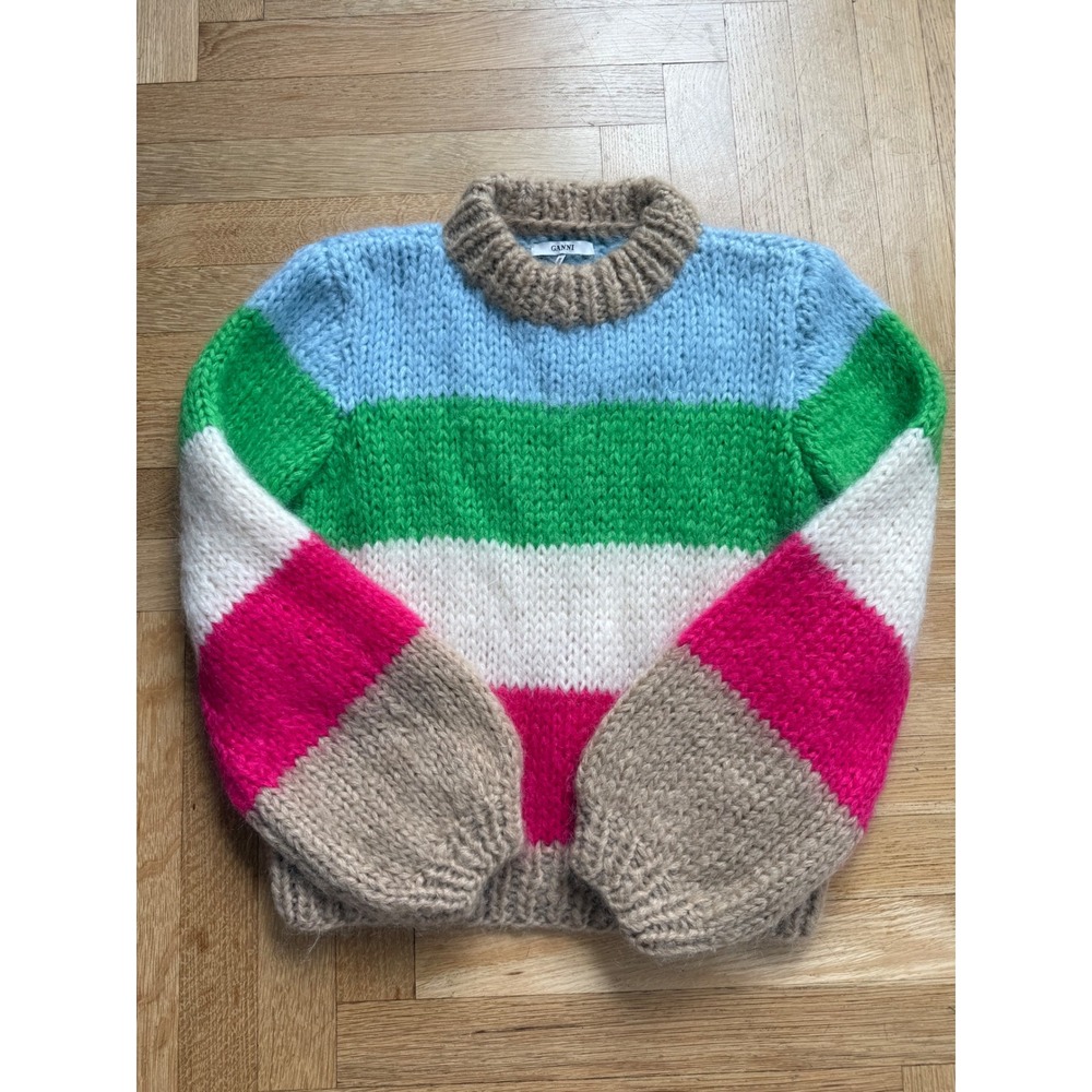 Ganni The Julliard Mohair Striped Chunky Knit Sweater Multicolor XS